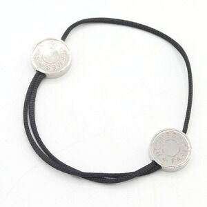 Hermes Serie Cord Bracelet in Black and Silver, Cotton Metal Bangle for Men W...